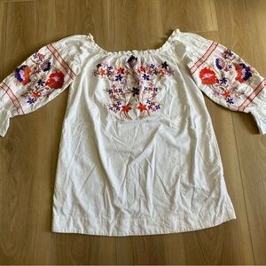 Free People Fleur Du Jour Off The Shoulder White Embroidered Dress